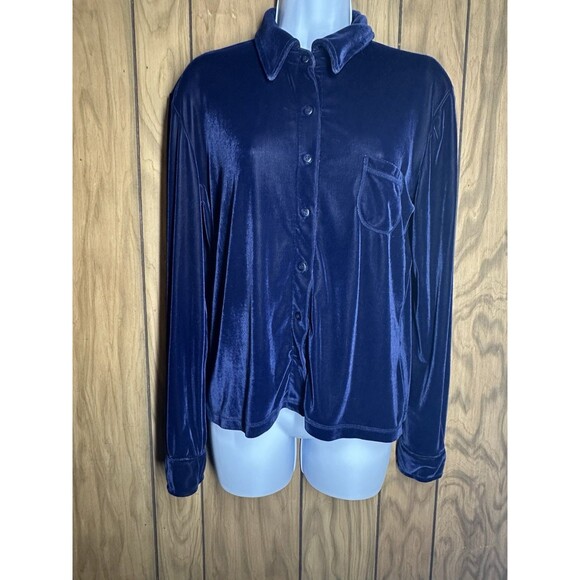 VINTAGE Limited America Women's Navy  Velvet Collared Long Sleeve Medium - Picture 1 of 11